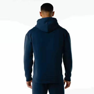 Survêtement à capuche bleu marine pour homme, manches longues, couleur unie, décontracté, respirant, en coton mi-lourd, coupe classique - Product Image 4
