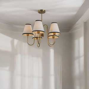 Lustre moderne en laiton avec abat-jour blancs, design géométrique, éclairage de plafond pour salon, décoration intérieure - Product Image 2