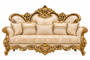 Juego de Sala de Estar de Madera de Teca de Lujo Estilo Castillo, Tallado a Mano, Sofá y Sillón Maharaja con Detalles en Oro - Product Image 4