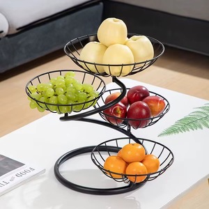 Custom Design Gold Plated Round Wrought Iron 3 Layered Fruit Object <b>Basket</b> Metal <b>Wire</b> <b>Storage</b> <b>Basket</b> <b>for</b> Home Hotel - Product Image 2
