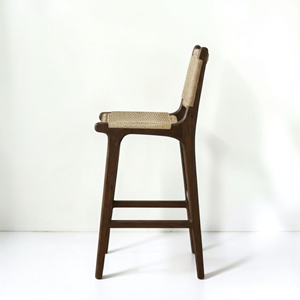 <b>Outdoor</b> Teak Wood Bar <b>Stool</b> Handwoven Natural Rope Seat Back Scandinavian Boho Patio Garden Pool Hotels Villa Jepara Handcrafted - Product Image 4
