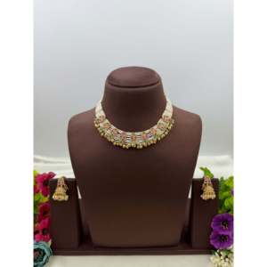 <b>Indian</b> Ethnic Tanvi Premium Brass Chorski Necklace <b>Set</b> with 18K Gold Plating-Wedding Bridal Fine <b>Jewelry</b> - Product Image 1