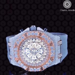 Charm_Jewells Luxury Women's Stainless Steel Round <b>Watch</b> Analog Quartz Movement Sapphire Dial 40mm Diamond Bezel Leather Band - Product Image 4