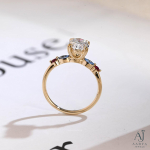 Anillo de Compromiso de Moissanita con Corte Oval Radiante, Diseño Geométrico, Certificado IGI, Anillo de Novia de Tres Piedras, Joyería Chapada en Oro - Product Image 3