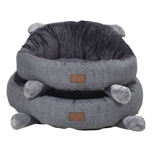 Cama Redonda de Felpa para Perros con Orejas de Gato Grises, Sofá de Peluche para Mascotas con Patas para Perros Pequeños de Interior - Product Image 3