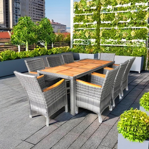 Juego de comedor moderno 1 + 8 superventas, muebles de mimbre con madera no apilable para uso en exteriores, fabricado en Vietnam - Product Image 6