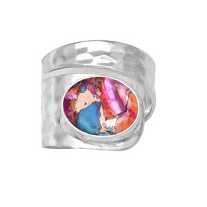 Bague ajustable tendance en argent sterling 925 avec dahlia orange naturelle, cuivre et turquoise, bijoux bohèmes Navajo faits à la main, cadeau en pierres précieuses - Product Image 3