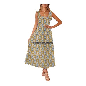 Beautiful Indian Hand Block Print Cotton Spaghetti Strap <b>Dress</b> <b>For</b> Women's Block Print <b>Dress</b> Casual Spaghetti Strap <b>Dress</b> - Product Image 3