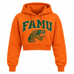 Custom Cropped <b>Hoodie</b> <b>Womens</b> Florida A&M University FAMU Rattlers <b>Orange</b> Graphic Oversized Fleece Pullover Wholesale OEM - Product Image 1