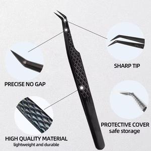 MORJE Surgical Precision Eyelash Tweezers Stainless Steel Sharp Tip No <b>Gap</b> Protective Cover Lightweight Durable - Product Image 1
