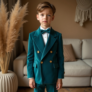 Boys Teal Blue Double Breasted 2 Piece Suit | <b>Kids</b> Wedding Suit | <b>Ring</b> Bearer Formal Blazer Set | Custom Made - Product Image 3