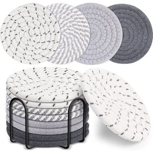 Set di 8 Sottobicchieri Minimalisti in Cotone Intrecciato Mckanti, 4 Colori, Assorbenti, con Supporto per Decorazione Soggiorno - Product Image 1