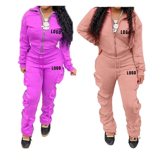 Women <b>Plus</b> <b>Size</b> Tracksuit Full Sleeve Zipper Front Logo Print Casual Autumn Wear Regular Fit Solid Color <b>Joggers</b> <b>Set</b> - Product Image 1