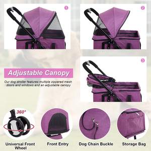 TH-PPS-244 All Terrain Collapsible Pet Stroller with Rubber Wheels Dual Entry Access and Weatherproof <b>Canopy</b> - Product Image 6