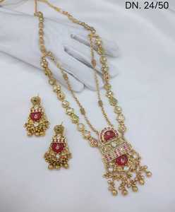 Wholesale High Quality New Vintage Copper <b>Gold</b> Plated Crystal Bridal Jewelry <b>Set</b> Long Mala Necklace Earrings Maang Wedding Gift - Product Image 1
