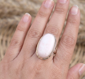 Large Natural Pink <b>Opal</b> <b>Ring</b> Pure 925 Sterling Silver Rose & Yellow Gold Plated Oval Cabochon Gemstone Statement Cocktail <b>Ring</b> - Product Image 3