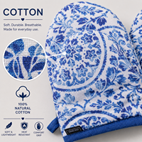 Ensemble de mini-mitaines de cuisine bleues à motifs floraux 12x14 cm |   Gants de cuisine en coton résistants à la chaleur, protège-plats pour la cuisson, la cuisine, le barbecue, l'utilisation au micro-ondes