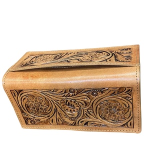 Handmade Light Brown Men's <b>Purse</b> <b>with</b> Floral Tooling & Fashionable Rivet Decoration Pocket Top Indian Manufacturer Supplier - Product Image 1