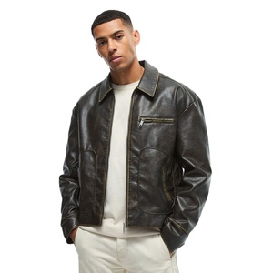Blouson Moto Homme Personnalisé en Cuir Fendu Coupe-Vent Respirant Col Rabattable Fermeture Éclair Coupe Droite Hiver Uni - Product Image 1