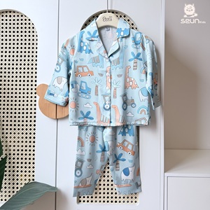 SeunKids Conjunto de pijama de viscosa de manga larga para niños y niñas, ropa informal para el hogar con estampado de mascotas, Vietnam - Product Image 4