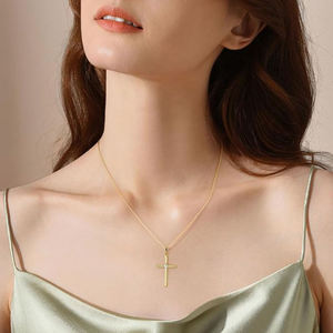 Collier pendentif croix orthodoxe plaqué or 18 carats avec pierre diamantée, chaîne en acier inoxydable, unisexe, mariage, certifié IGI, classique - Product Image 2