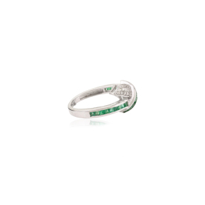 925 Sterling <b>Silver</b> Princess Cut Genuine <b>Emerald</b> & Round Diamond Crossline Love Knot Channel Set <b>Ring</b> for Women's Gift - Product Image 5