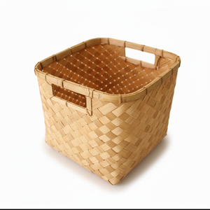 Cesta de Mimbre con Asa de Bambú, Diseño Artesanal, Cesta de Almacenamiento Marrón Natural para Exportación al por Mayor - Product Image 3