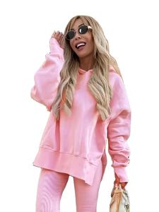 Sweat-shirt à capuche pour femme en tissu éponge imprimé sur mesure avec logo sur le devant, rose clair, manches longues, décontracté, automne-hiver - Product Image 4