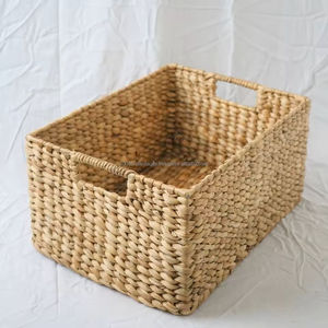 Durable Cloth Water Hyacinth Storage Basket <b>Decorative</b> Handwoven Rustic <b>Kitchen</b> Organizer <b>For</b> Household <b>Items</b> - Product Image 2