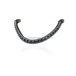 Diadema clásica para caballo en cuero negro o marrón intenso, decorada con cristales azules y blancos, diamantes brillantes, disponible en todas las tallas. - Product Image 3