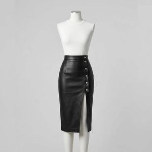 Classy Black Leather <b>Skirts</b> & Trousers, High Waist Side Button Up <b>Split</b> Pencil <b>Skirt</b> Professional Slim Fit Women Leather <b>Skirts</b> - Product Image 1