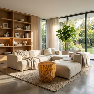 Taburete Otomano Kala Exotic de Madera Maciza de Suar con Acabado Miel, Diseño Escultural Moderno y Orgánico de Primera Calidad para Sala de Estar, No Plegable - Product Image 2