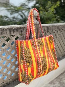 Quilted Velvet Tiger Print Tote <b>Bag</b>, Handmade <b>Boho</b> Travel Shoulder <b>Bag</b> - Product Image 2