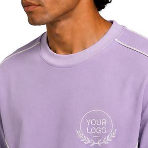 Ensemble T-shirt et short oversize pour homme Lilac avec passepoil contrastant beige, logo personnalisé, col rond, style streetwear décontracté, fabricant en gros - Product Image 5