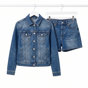 Women's Summer <b>Denim</b> Co-Ord Set Matching <b>Denim</b> <b>Jacket</b> & Shorts OEM ODM Wholesale Factory Custom Wash Low MOQ - Product Image 4