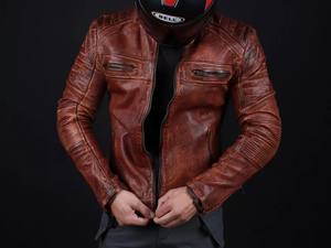 Chaqueta de Cuero Genuino para Motociclistas, Estilo Masculino y Atrevido, Corte Ajustado, Diseñada para Hombres, Lona Ecológica, Personalizable - Product Image 3