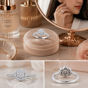 แหวนหมั้นเพชรแท้ทรงกลม 1/2 TCW สำหรับผู้หญิง |   เครื่องประดับทองคำขาว 14K ดีไซน์ลายดอกไม้ทรงรัศมี สำหรับงานปาร์ตี้ ของขวัญงานแต่งงาน - Product Image 4