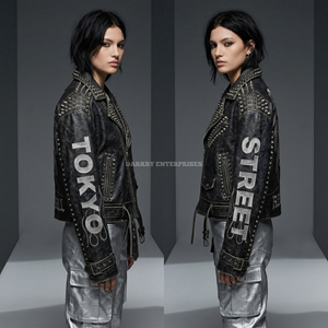 Custom Women Embroidery Skull Wing Leather <b>Jacket</b> Stud Distress Black <b>Punk</b> Biker Coat Wholesale Manufacturer Supply - Product Image 3