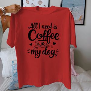 Camiseta de Punto Informal de Corte Regular para Mujer, 100% Algodón, Estampado 'Coffee Dog' - Product Image 5