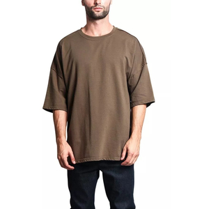 Camiseta Oversize de Algodón Marrón para Hombre, de Peso Pesado, Manga Regular, Cuello Redondo, Casual, Estampada, Tejido de Punto Jersey, Hombro Caído, Estilo Urbano - Product Image 1