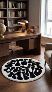 Alfombra Premium Free Your Mind con Diseño Tipográfico, Hecha a Mano, en Blanco y Negro, con Diseño Retro de Letras, para Sala de Estar o Dormitorio - Product Image 3