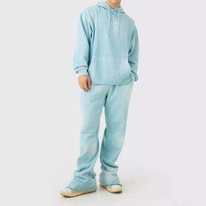 Ensemble de survêtement décontracté deux pièces pour homme en molleton de coton, style streetwear, avec sweat à capuche à cordon et pantalon jogger délavé à l'acide, vente en gros - Product Image 4