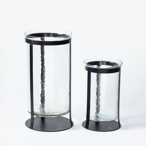 <b>Set</b> of 2 Vintage Iron Holders with Glass and Metal Candle Jar <b>Lanterns</b> for Home Garden Wedding & Christmas Decor - Product Image 1