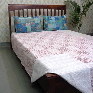 Boho Cotton Kantha Twin Quilt <b>Throw</b> 150x220 cm Hand Block Printed Hand Embroidered Indian Handmade Bedspread Home Textile Export - Product Image 5