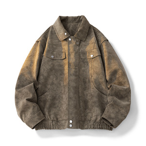Chaqueta de Cuero PU para Hombre, Manga Larga, Resistente al Viento, Estilo Otoñal en Color Marrón Oliva y Negro - Product Image 5