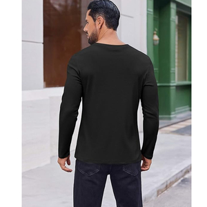 T-shirt à manches longues en coton pour homme, col rond basique, personnalisable avec logo, vêtements vierges, fournisseur en gros, OEM ODM - Product Image 5