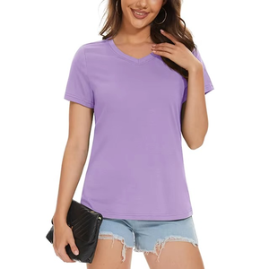 Camiseta Ligera de Algodón para Mujer con Logotipo Personalizado, Cuello en V, Manga Corta, Informal, Transpirable, Básica de Verano - Product Image 3