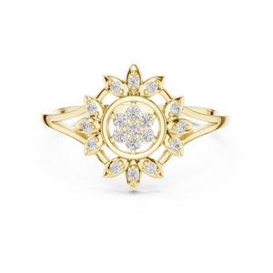 Bague en or jaune avec diamant, motif floral soleil, alliance de mariage, bijoux en diamant de laboratoire pour cadeau de mariage - Product Image 1