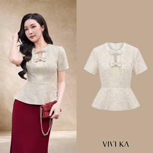 Blusa Casual de Fiesta de Manga Corta con Lazo de Lentejuelas y Cuello con Abertura para Mujer, Diseño Personalizado ODM OEM SUVI - Product Image 1