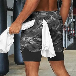 Custom Logo Men's Double <b>Layer</b> <b>Mid</b> Waist Drawstring Closure Spandex/Cotton Breathable Sports Athletic Workout Running Gym Shorts - Product Image 3